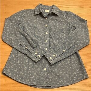 J. Crew Chambray Blue Floral Button-Up Shirt Women XXS